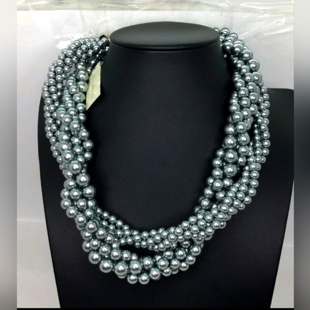 NWT Talbots Gray Faux Pearl Beaded Necklace 18"
